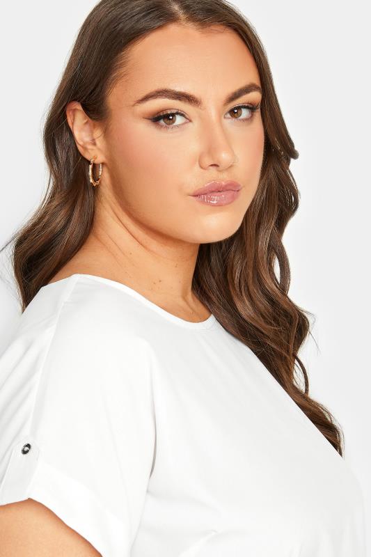 YOURS Plus Size White Tab Sleeve Blouse | Yours Clothing 4