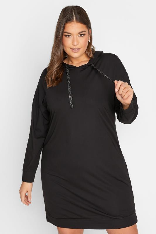 YOURS Plus Size Curve Black Pocket Hoodie Dress | Yours Clothing  1