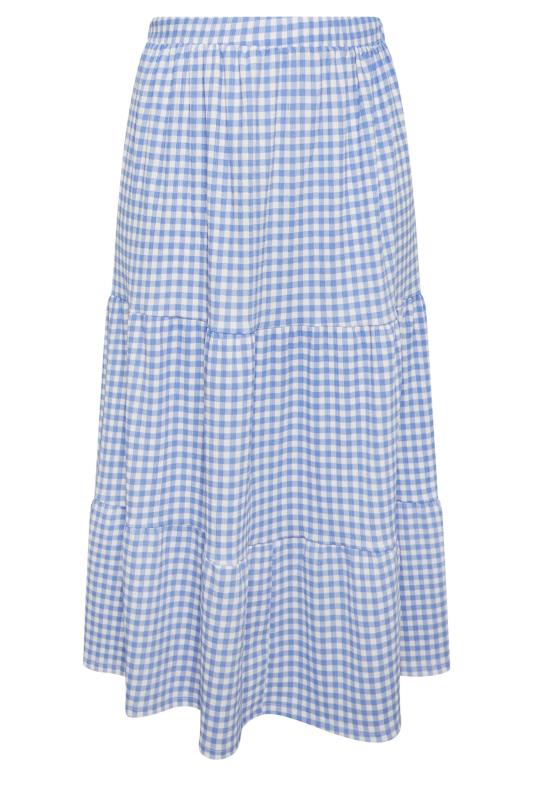 YOURS Plus Size Blue Gingham Textured Maxi Skirt | Yours Clothing 5