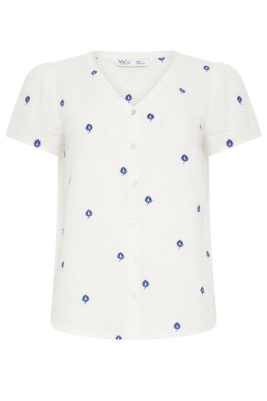M&Co Petite White Floral Embroidered Cotton Short Sleeve Blouse | M&Co 5