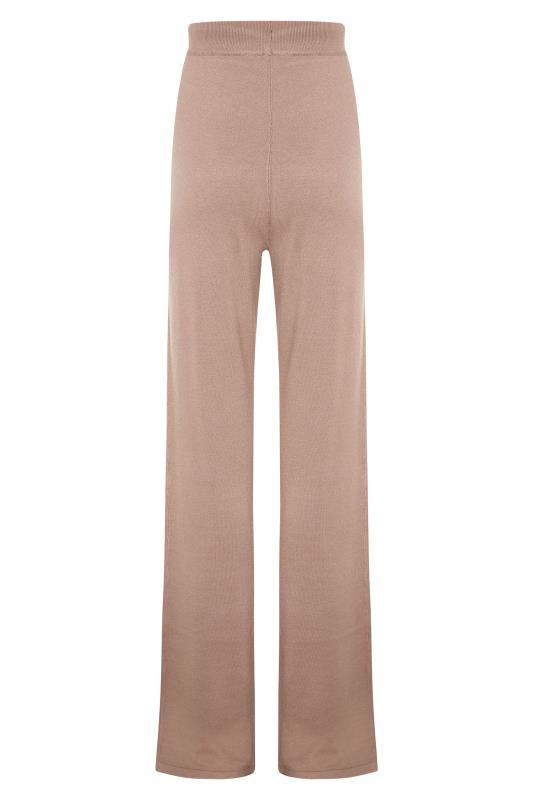 Tall Beige Brown Knitted Wide Leg Trousers 5