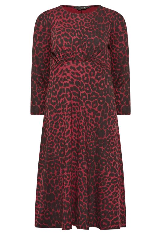 Petite Womens Dark Red Leopard Print Midi Dress | PixieGirl 6