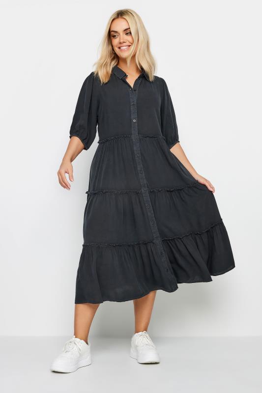 YOURS Plus Size Charcoal Grey Midaxi Shirt Dress | Yours Clothing 2