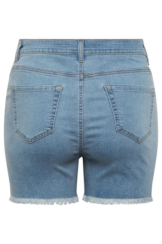 YOURS Plus Size Light Blue Ripped Denim Shorts | Yours Clothing 5