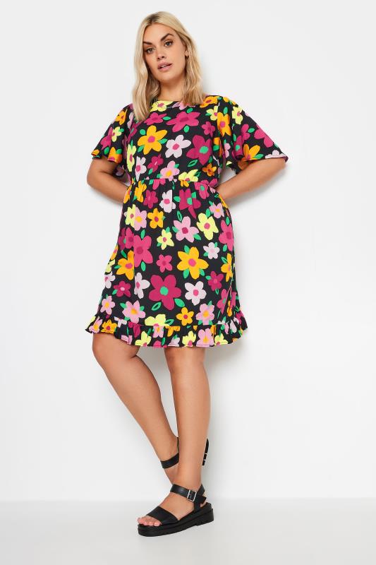 LIMITED COLLECTION Plus Size Black Floral Print Frill Smock Dress | Yours Clothing 3