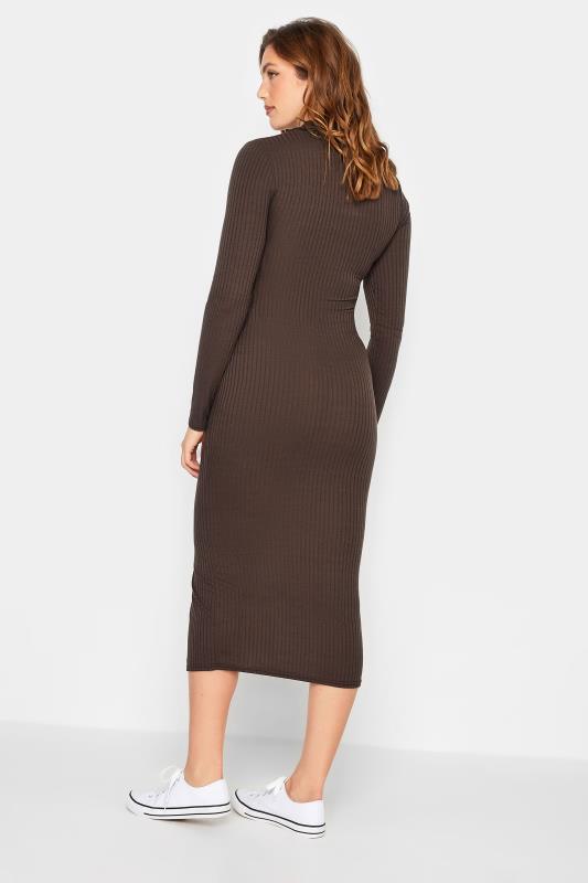 LTS Tall Brown Ribbed Split Front Dress | Long Tall Sally 3