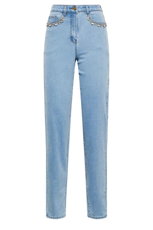 LTS Tall Blue Diamante Embellished Pocket UNA Mom Jeans 5