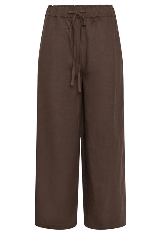 LTS Tall Women's Chocolate Brown Linen Cropped Wide Leg Trousers | Long Tall Sally 5