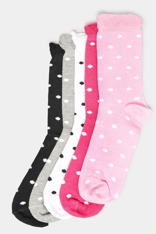 5 PACK Pink & Black Polka Dot Ankle Socks | Yours Clothing 3