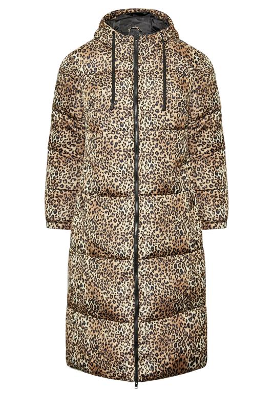 Plus Size Brown Leopard Print Hooded Puffer Maxi Coat | Yours Clothing 6
