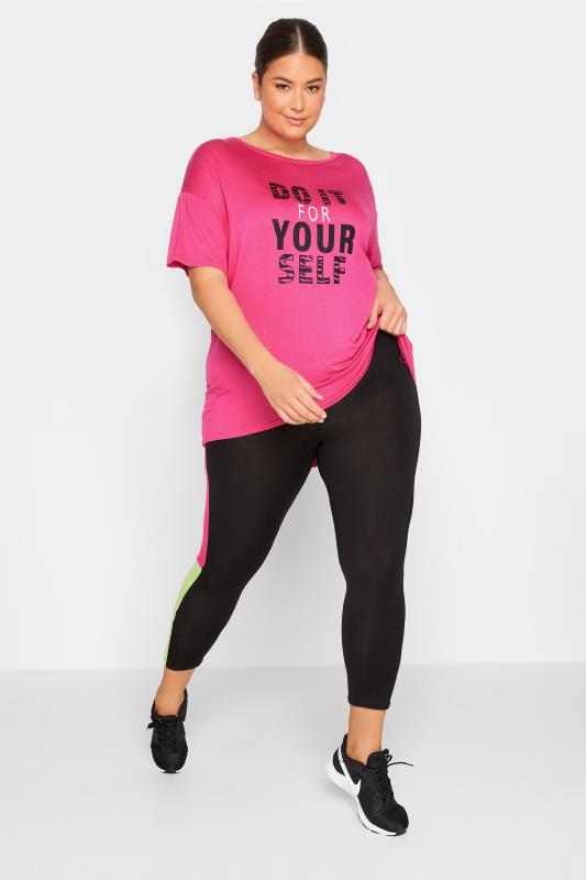 YOURS ACTIVE Plus Size Pink 'Do It For Yourself' Slogan T-Shirt | Yours Clothing | Yours Clothing 2