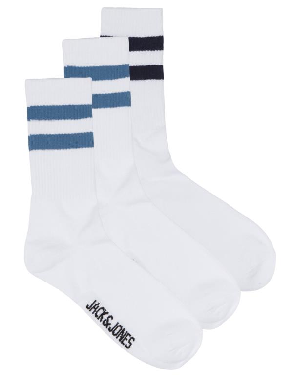 JACK & JONES White & Navy 3 Pack Striped Tennis Socks | BadRhino 1