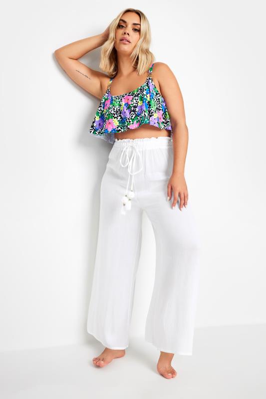Plus Size White Wide Leg Beach Trousers | Yours Clothing 3