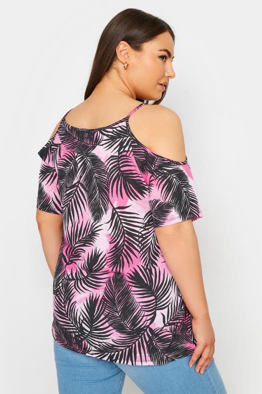 YOURS Plus Size Pink Tropical Print Cold Shoulder Top | Yours Clothing 3