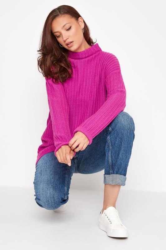 LTS Tall Pink Ribbed High Neck Jumper 4