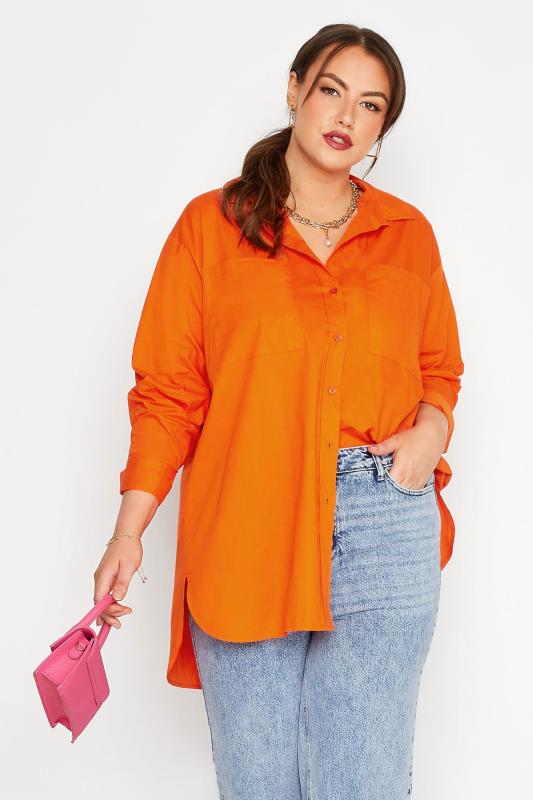 Plus Size  LIMITED COLLECTION Curve Bright Orange Oversized Boyfriend Shirt