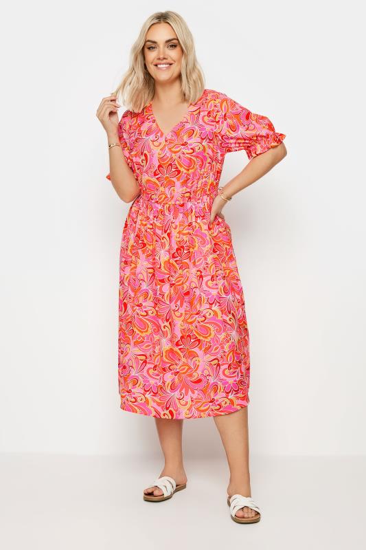 YOURS Plus Size Pink Abstract Print Midi Dress | Yours Clothing 2