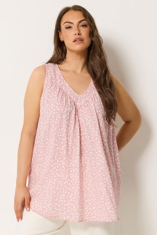  YOURS Curve Pink Ditsy Floral Vest Top
