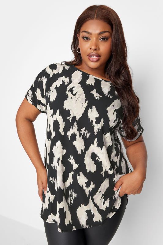 YOURS Plus Size Black Abstract Print Boxy Top | Yours Clothing 1