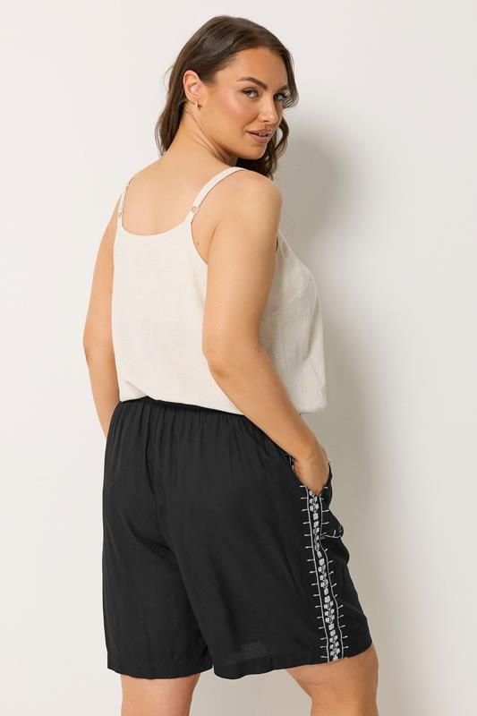 YOURS Plus Size Black Embroidered Shorts | Yours Clothing 2