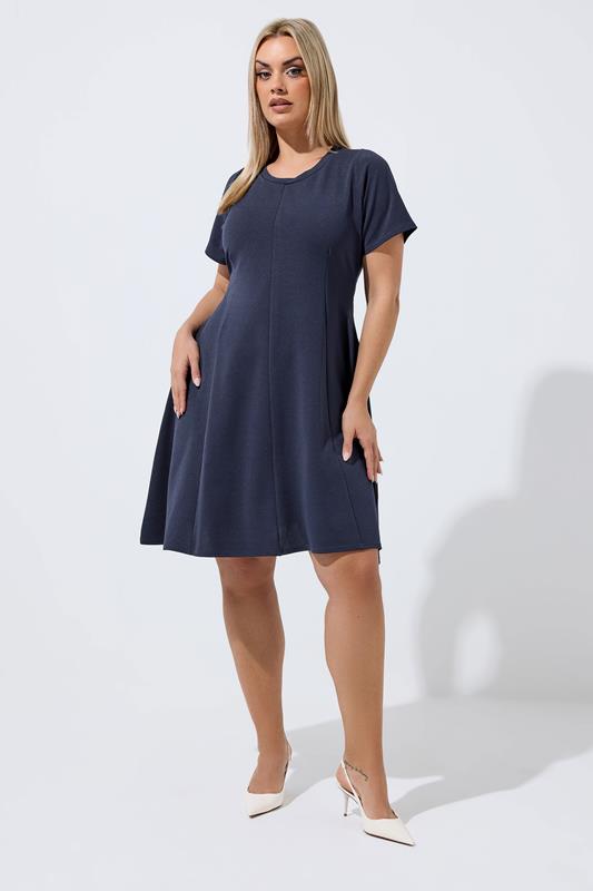 LIMITED COLLECTION Plus Size Navy Blue  Skater Pleat Dress | Yours Clothing 1