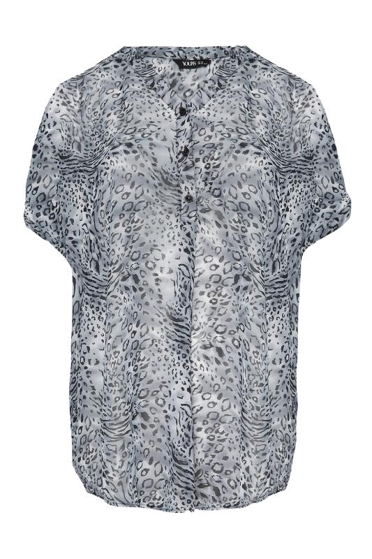 YOURS Plus Size Grey Animal Print Half Placket Shirt | Yours Clothing 6