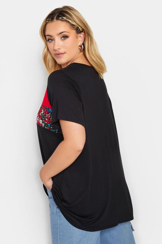 LIMITED COLLECTION Plus Size Curve Black Colourblock Floral Ditsy T-Shirt | Yours Clothing  4