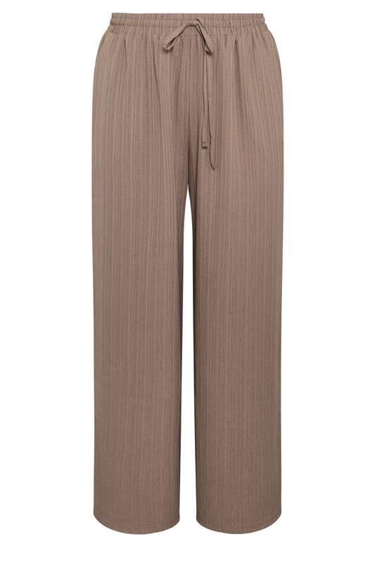 YOURS Plus Size Natural Brown Wide Leg Textured Trousers | Yours Clothing 5