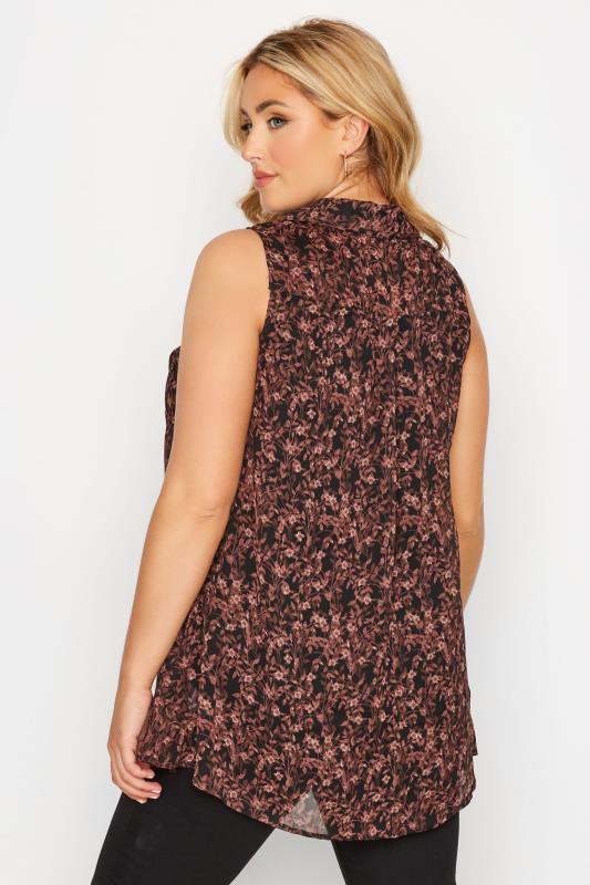Plus Size Black & Red Floral Print Sleeveless Swing Blouse | Yours Clothing 3