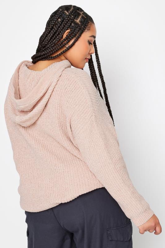YOURS Plus Size Light Pink Chenille Knitted Hoodie | Yours Clothing 4