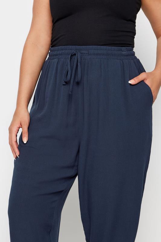 YOURS Plus Size Navy Blue Crinkle Ruched Cropped Trousers | Yours Clothing 4