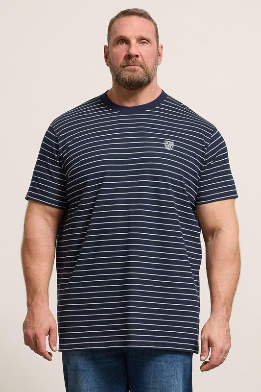 BadRhino Big & Tall Navy Blue Extra Long Stripe Pique T-Shirt | BadRhino 1