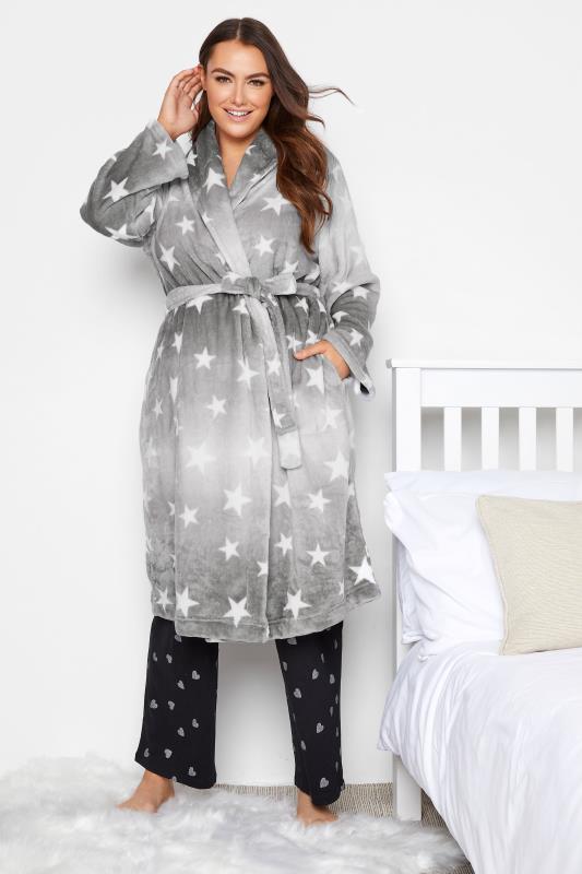  Curve Grey Ombre Star Print Dressing Gown