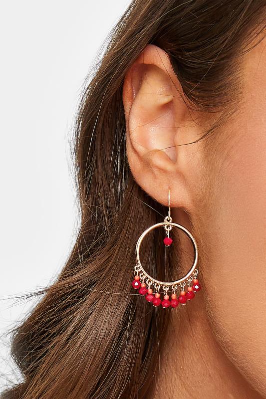 Gold Tone & Red Seed Bead Drop Earrings | Yours Clothing  1