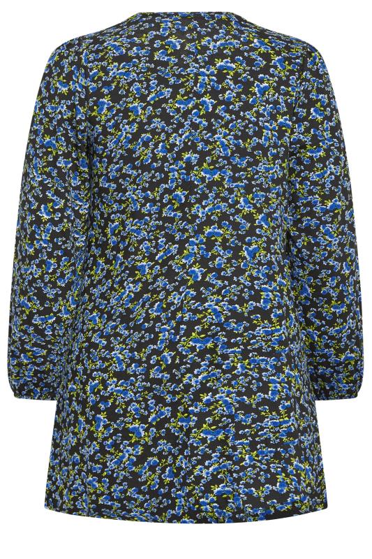 Plus Size Blue Long Sleeve Floral Print Swing Top | Yours Clothing 7
