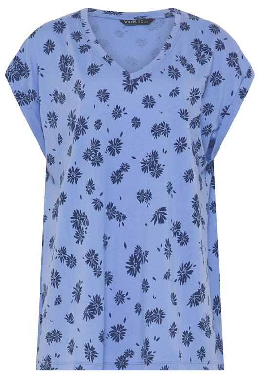 YOURS Plus Size Blue Daisy Print V-Neck T-Shirt | Yours Clothing 5