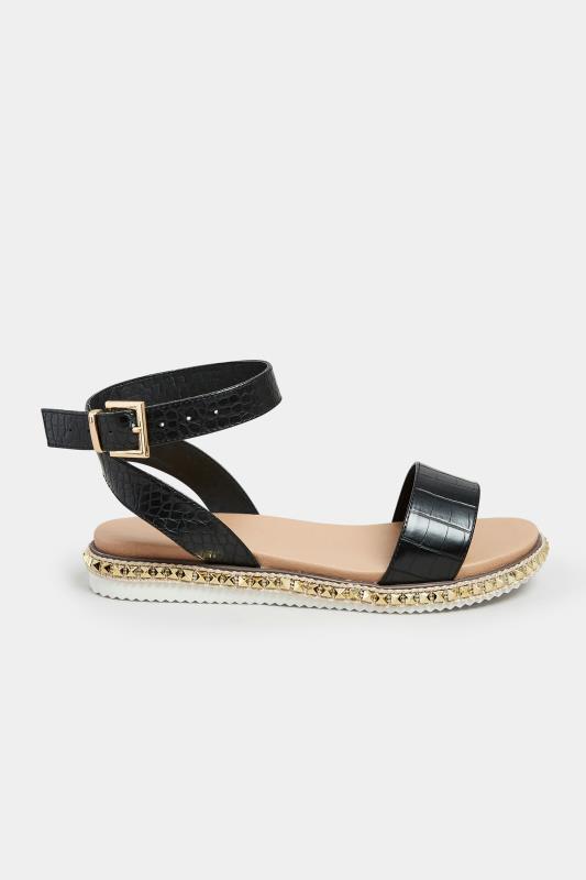 Black Croc Faux Leather Studded Sandals In Extra Wide EEE Fit | Yours Clothing 3