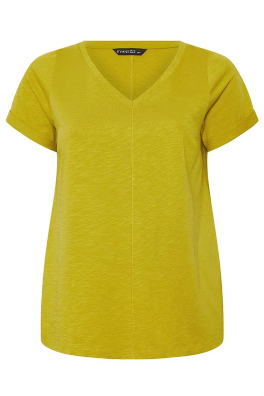 EVANS Plus Size Charteuse Green Premium Cotton T-Shirt | Evans 5