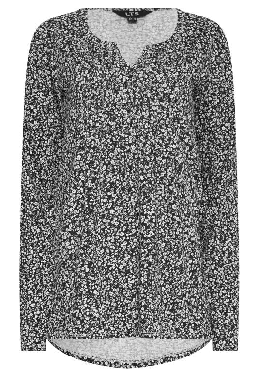 LTS Tall Black Floral Print Long Sleeve Henley Top | Long Tall Sally 6