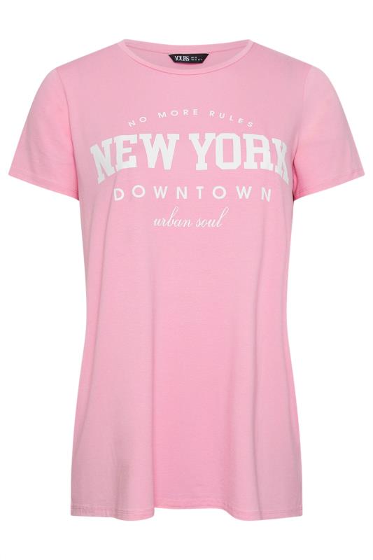 YOURS Plus Size Pink 'New York' Slogan T-Shirt | Yours Clothing 5