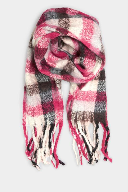 Plus Size Pink Check Print Super Soft Scarf | Yours Clothing 2