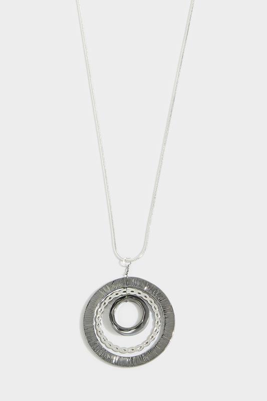 Silver Tone Mixed Metal Circle Pendant Long Necklace | Yours Clothing 2
