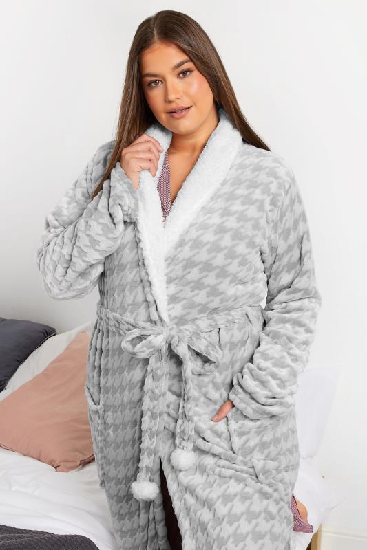 LTS Tall Womens Grey & White Soft Dogtooth Dressing Gown | Long Tall Sally 4