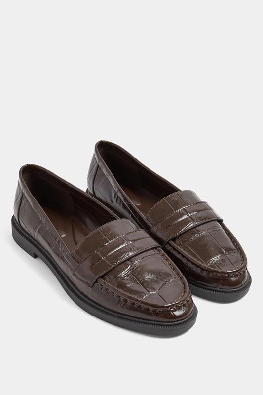  Loafer in Schokobraun mit Kroko-Prägung in breiter E-Passform