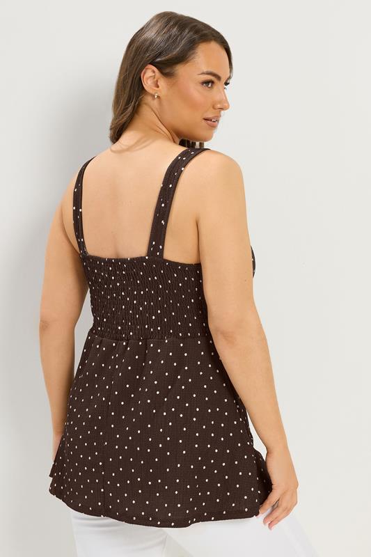 YOURS Plus Size Brown Polka Dot Crinkle Knot Front Vest Top | Yours Clothing 2