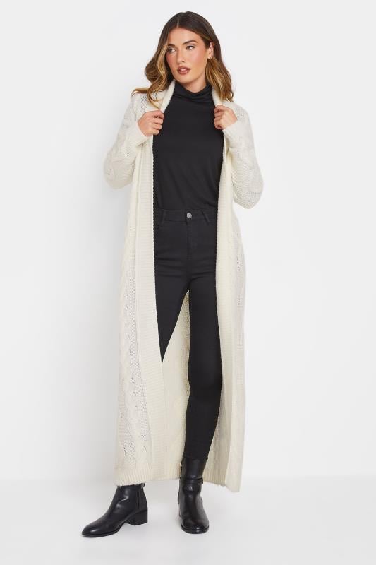 LTS PREMIUM Tall Ivory White Cable Knit Longline Cardigan | Long Tall Sally 1