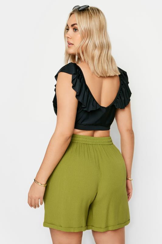LIMITED COLLECTION Plus Size Olive Green Crinkle Shorts | Yours Clothing 3