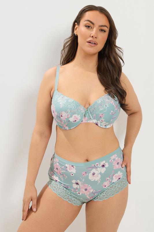 YOURSET 2 PACK Plus Size Green Floral Print T-Shirt Bras | Yours Clothing 5