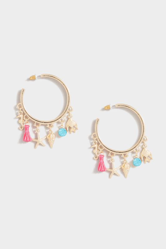 Gold Shell Charm Hoop Earrings | Yours Clothing 2