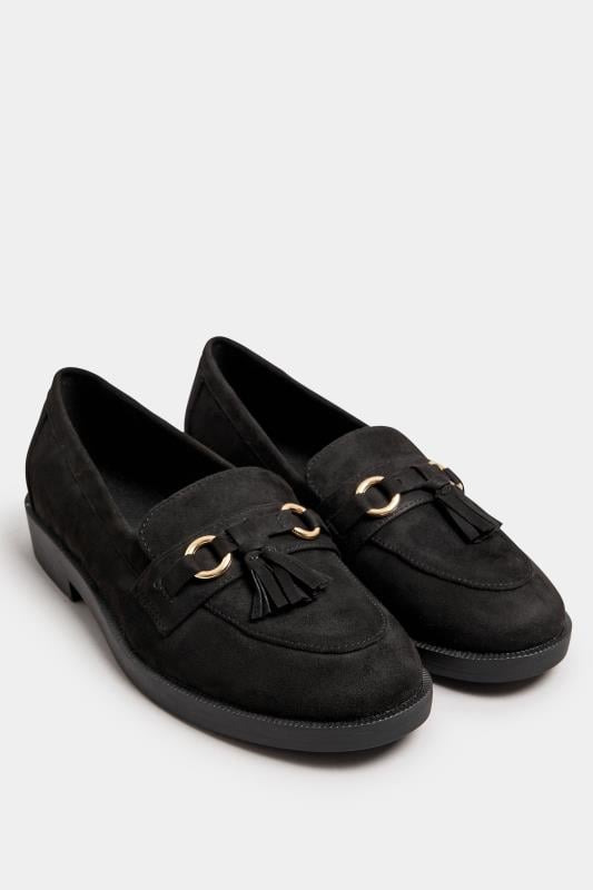 Black Faux Suede Tassel Detail Loafers In Extra Wide EEE Fit | Yours Clothing 2